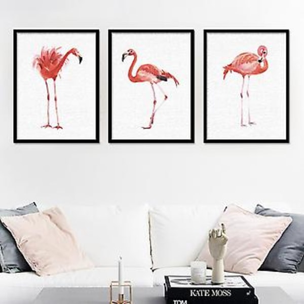Wekity Flamingo Væghængt Kunstlærred Trykt Poster, Enkel Mode Akvarel Kunsttegning Dekoration til Hjemmet Stue Soveværelse Kontor og Børneværelse (Sæt