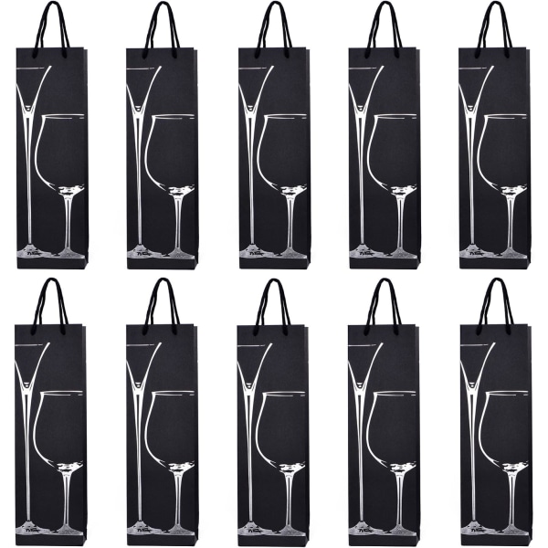 Sølvfarvede glas 40 x 12 x 9 cm - 10 flasketasker gaveposer til vin