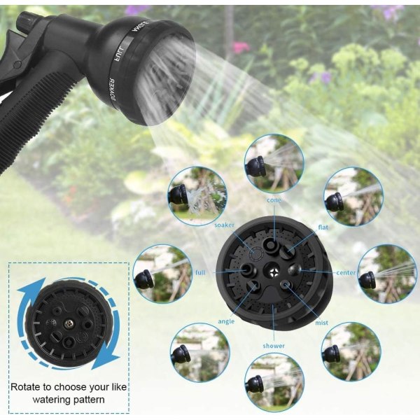 Extendable Garden Hose up to 30m with 8 Function Spray Gun,