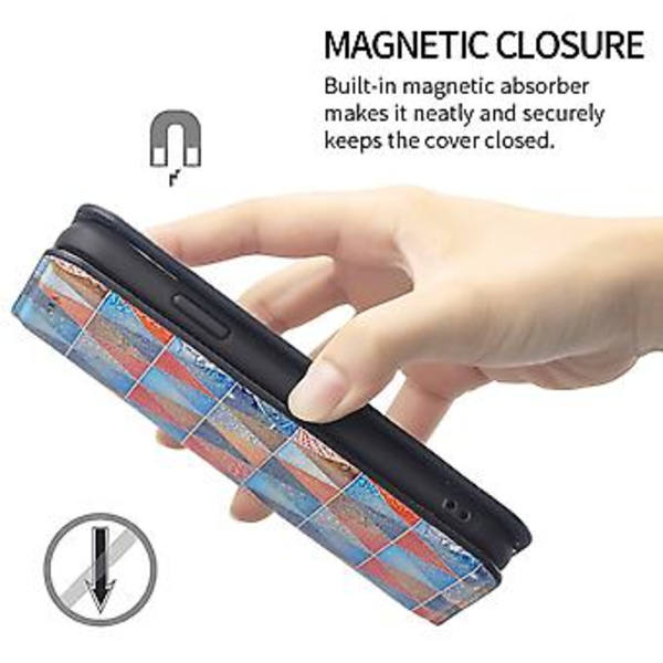 Färgglatt Magnetiskt Läderfodral För Samsung Galaxy A12 (Romb Mandala)