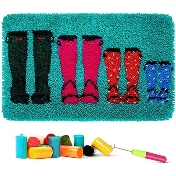 Latch Hook Kit - 62 x 40cm - Stövlettillverkningssats, Matttillverkningssats för nybörjare, vuxna och barn - Stövla a
