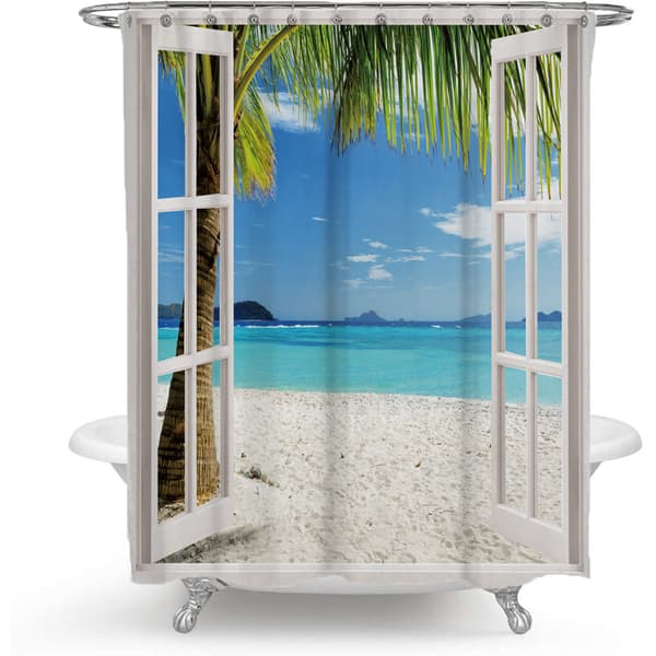 Dusjforheng 200 x 230 cm, stranddusjforheng, trykt polyester