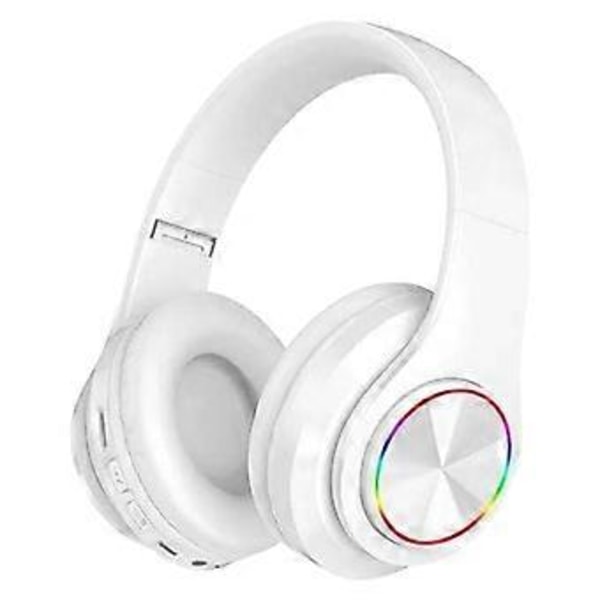 Bluetooth headset, hodebøyle, trådløs, lysende, fargerik pustelampe, plugin-kort, sammenleggbart headset (ren hvit)