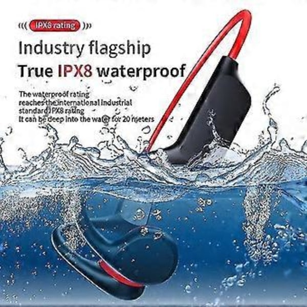 Luujohtokuulokkeet Langattomat Bluetooth Ipx8 Mp3-soitin Uinti Vedenpitävä Mikrofoni/YY (Musta Punainen)