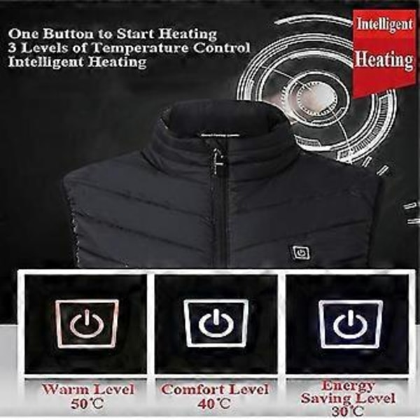 Unisex Värmeväst för Vinterbruk med 9 Värmepaneler (4XL SVART)