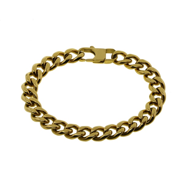 18k äkta guldpläterad Curb Cuban Chain Armband Rostfritt stål L