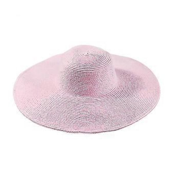 Dame sol stråhat bred skygge sommerhat foldbar rulle op floppy strandhatte (Pink)