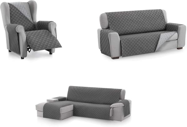 Grå sofföverdragsskydd, storlek 2-sits. Vändbar quiltad Co