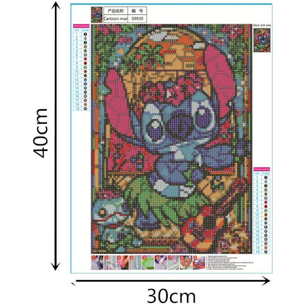 30x40 cm（B） Full DIY 5D Diamantmålning, tecknade djur Diamant