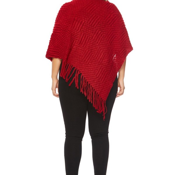 Rød, overdimensioneret blød pashmina-shawl-kappe-trøje til kvinder - cashmere