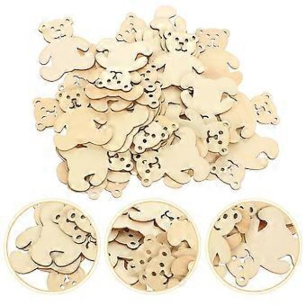 40 stk Tre DIY Chip Skiver Ubehandlet Tre Bjørn Formet Design Chip Pynt Ornament for Dekor