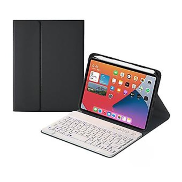 HK006 Firkantede Taster Avtakbart Bluetooth Tastatur Lærveske (Svart Hvit)