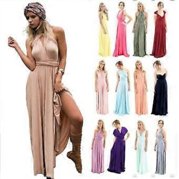 Kvinders Aften Multi Way Wrap Brudepige Formelle Lange Maxi Konvertible Kjole (L Grøn)