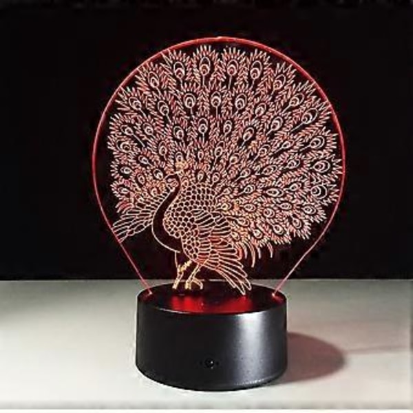 3D Påfågel Nattlampa 7 Färgväxlande LED Bordlampa Jul Leksak Present