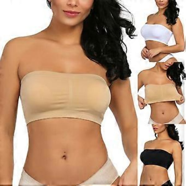 Johtavat myynnit Double Layers Plus Olkaimeton Rintaliivit Bandeau Tube Irrotettava Pehmustettu Toppi Joustava (S Musta)