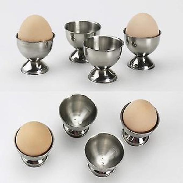 4 Eggkoppsett i Rustfritt Stål, Eggstativ, Eggkopp, Andeeggkopp, Kylling