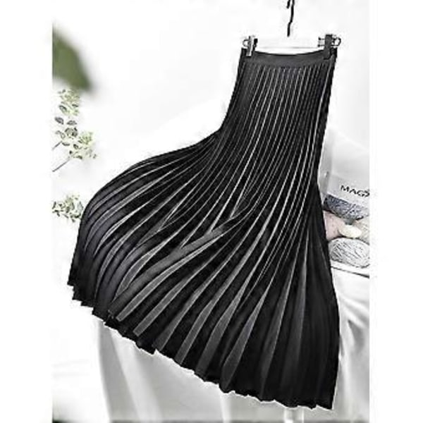 Dame Vår Høst Elegant Chic Ensfarget Plissert Skjørt Høy Midje Luksus Mote Med Elastisk Kvinne C-035(M svart)