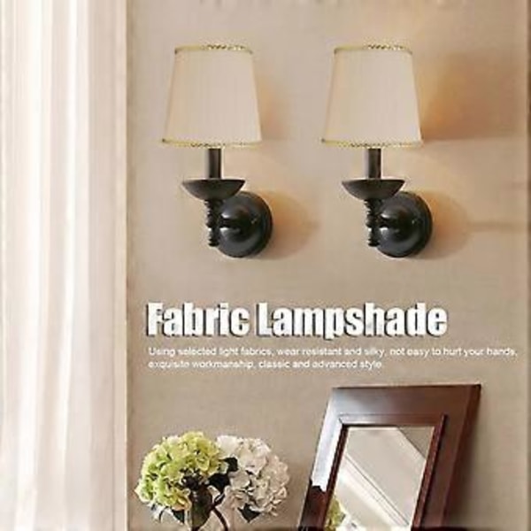 2 st Små Lampskärmar Beige Tyg med Gyllene Kant för E14 Bords-, Tak- och Vägglampa
