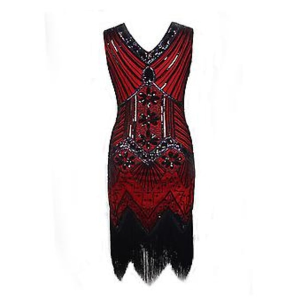 s-2xl Dame Fancy Kjole Retro 1920'er Stil Flapper Kjole Paillet, Rund Hals, Cocktail Party Kjoler (XL Sort-Rød)