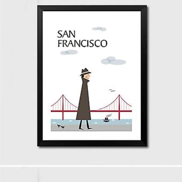 Wekity Minimalistisk Bylandskab 2 Væghængt Canvas Print Poster, Enkel Mode Akvarel Kunsttegning Dekoration til Hjemmet Stue Soveværelse Kontor og Chi