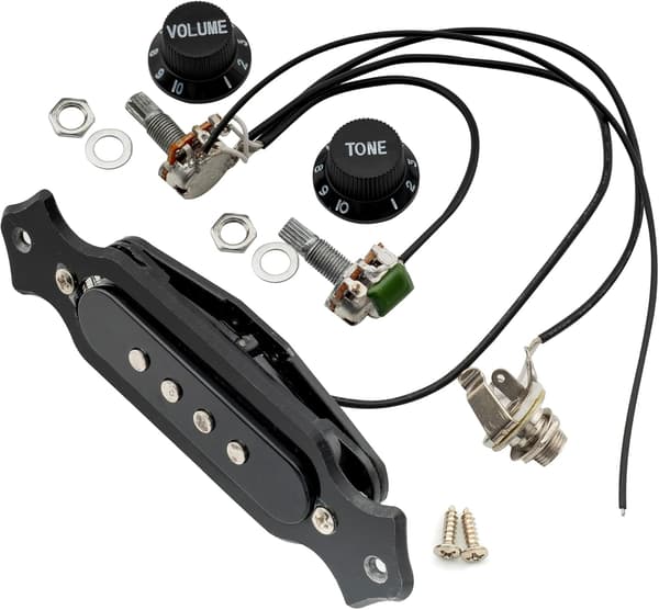 Fortrådet pickup-sæt til 4-strenget elektrisk guitar, sort