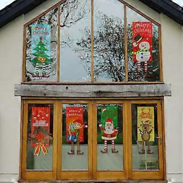 Set med 2 Julflaggor Jultomte Snögubbe och Älgflaggor Tyghängande stil 1 (stil 3)