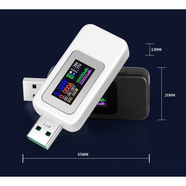 USB-C Strømspændingstester Digital Multimeter LCD USB Måler Vol