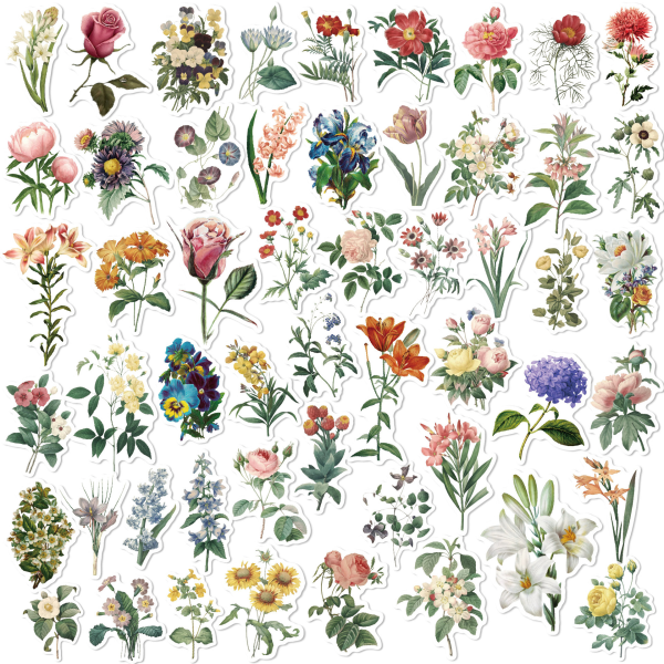 53 klistermærker Scrapbooking klistermærker, DIY dekorative vintage blomster