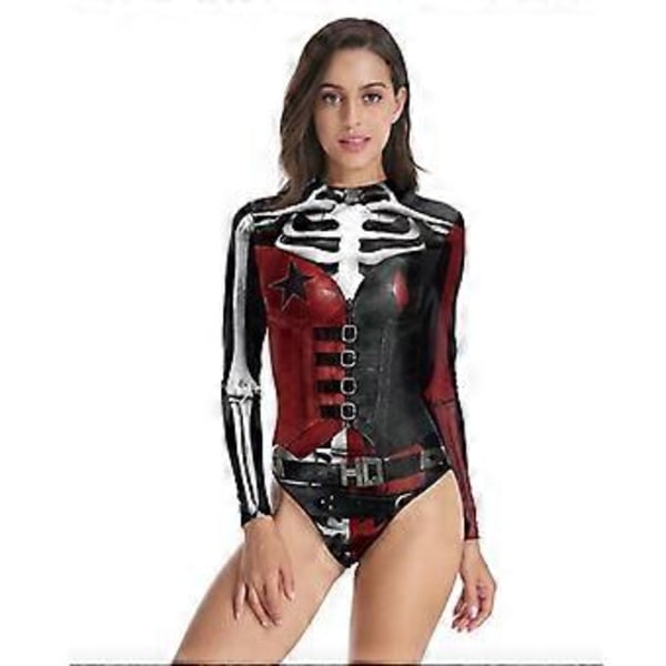 Dame Harley Quinn Cosplay Kostume Skalleprint Enkeltdelt Badetøj (L-XL)