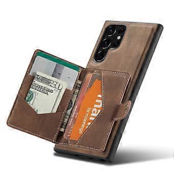 EEHOOD Retro Magneettinen PU-Kotelo Samsung Galaxy S22 Ultra:lle (Ruskea)