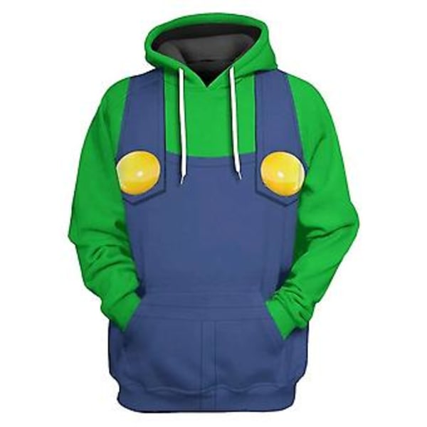 Unisex Mario 3D hettegenser for kvinner og menn, hettegenser, genser, topper, gaver, 3XL, Luigi