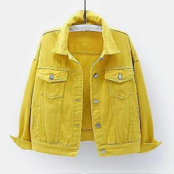 Damejakke i denim, vår og høst, varm, ensfarget, lang erme, yttertøy, M, gul