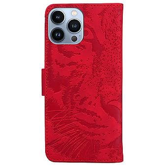 Tiger-præget læderetui til iPhone 14 Pro Max (Afvisning)