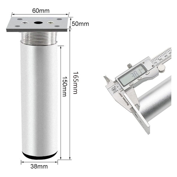 4 stk. Justerbare møbelben, metalbordben 150 mm højde sengben aluminiumlegering mat sil