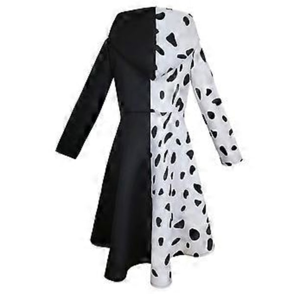 Cruella De Vil Cosplay Party Kostym Set Kvinna Klänning+Svarta Handskar Halloween Karneval Party Fancy Dress Rollspel Outfit Set (2XL)