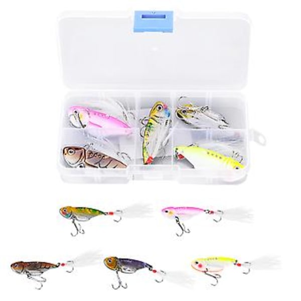 5 st Fiskedrag Konstgjorda Falska Fjäderbeten Hårda Drag Set Fisketillbehör med Krok