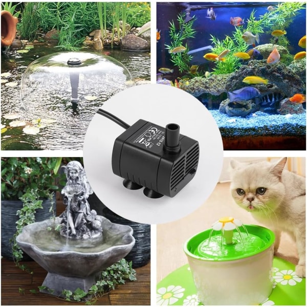 （Svart） Dränkbar vattenpump, akvariepump Justerbar 200L/H 3W Ultratyst USB -pump för dammfisk