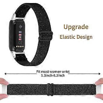 Elastisk Nylon Urrem Solo Loop Justerbar Udskiftningsrem Kompatibel Med Fitbit Luxe (Sort)