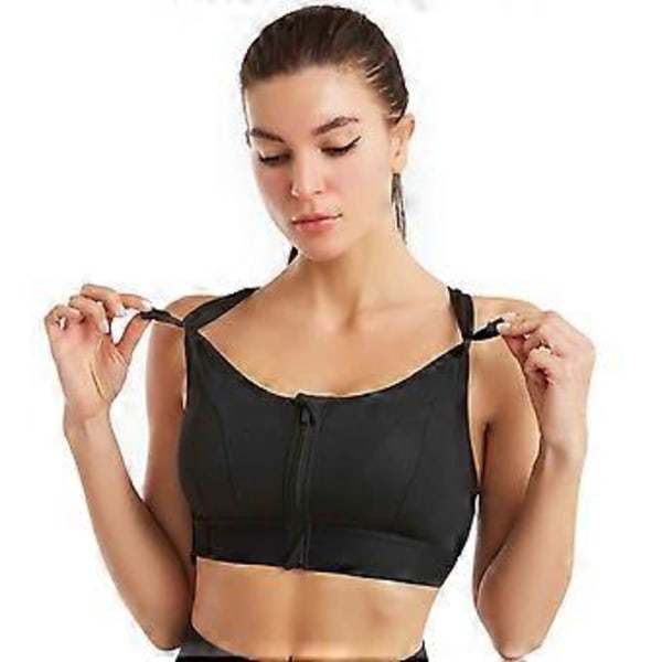Sport-BH för kvinnor, hög effekt, dragkedja fram, plusstorlek, vadderad yoga push up-väst (4XL Vit)