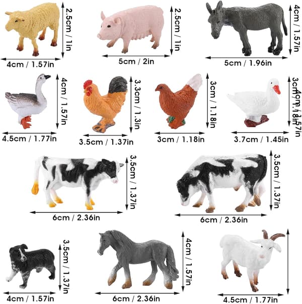 Figurer af bondegårdsdyr, 12 stk. realistiske dyrefigurer
