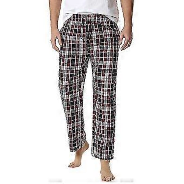 Miesten ruudulliset puuvillaiset pyjamahousut/YY(2XL musta valkoinen punainen)