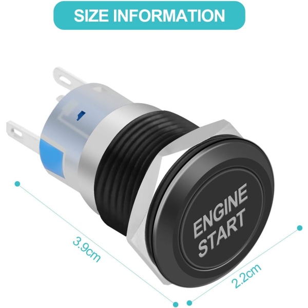 12V 19mm (sort), motorstart trykknap, vandtæt bilstart starter Sw