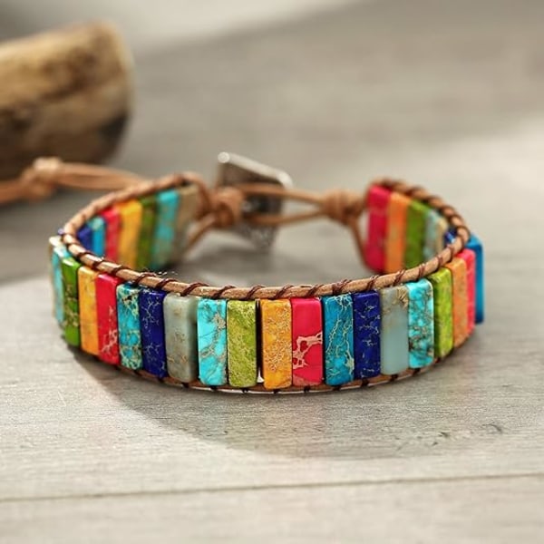 7 Chakras Armband för Kvinnor Boho Handgjord Naturlig Jaspis Sten