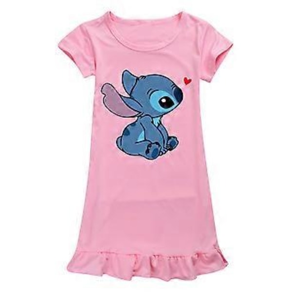 Tyttöjen Lilo & Stitch -painatukselliset pyjamamekot, lasten pyjamamekot, yömekot, yöasut 7-14 vuotta (7-8 vuotta, vaaleanpunainen)