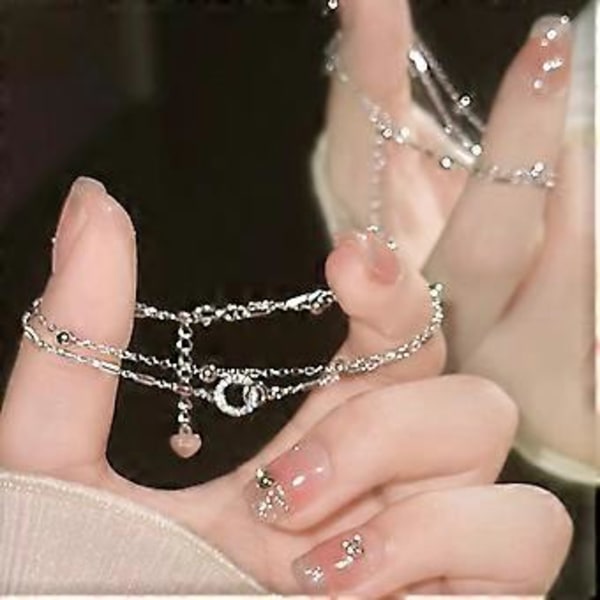 Modern Geometrisk Armband Elegant Silverfärg Armbands Prydnad För Flickor Med Dubbla Lagerdesigner (rosa diamant hjärta)