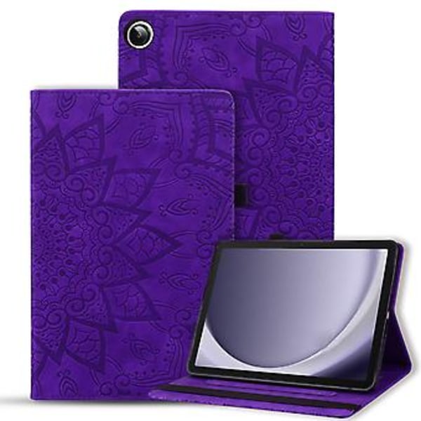 Embosset lærveske for Samsung Galaxy Tab A9+ (Lilla)