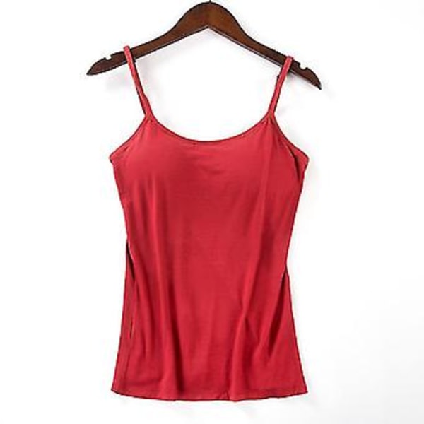 Dame Blød Casual BH Tanktop Spaghetti Cami Top Vest Kvinder Camisole Med Indbygget BH -r (M Rød)