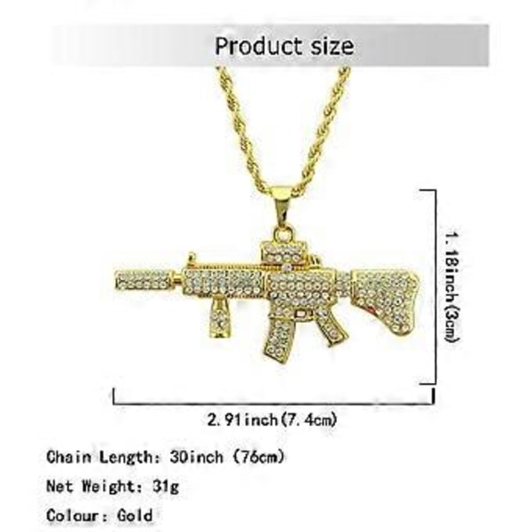 Guldlænke Halskæde Gave Mænd Mode Vedhæng Halskæde Rhinestone Maskingevær Halskæde Kvinder