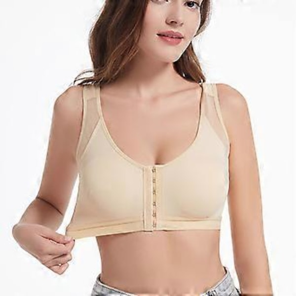 Uusi seksikäs naisten racerback-mallinen etukiinnitteinen leikkauksen jälkeinen lääketieteellinen kompressio korkean tuen leveillä olkaimilla varustettu urheiluliivi (3XL Aprikoosi)
