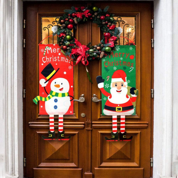 2 stk. Hengede juleflagg, God jul bannerdekorasjoner